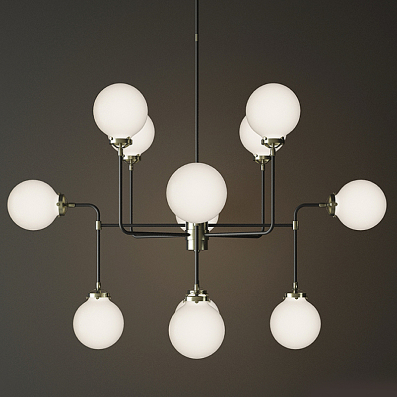 Люстра БИСТРО GLOBE MILK  GLASS SILVER CHANDELIER 12 Черный Серебряный Белый в Волгограде | Loft Concept 