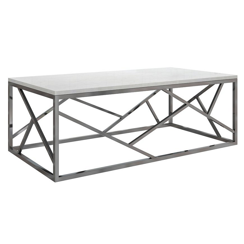 Кофейный стол Serene Furnishing Chrome Marble Top coffee table Белый Хром Кофейный стол Serene Furnishing Chrome Marble Top coffee table Белый Хром в Волгограде | Loft Concept