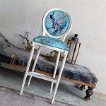 Барный стул из массива бука с изображением птиц и цветов Turquoise Beige Chinoiserie Garden Chair варинант исполнения - 8 | Loft Concept в Волгограде