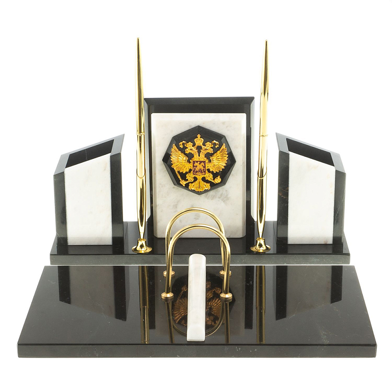 Настольный письменный набор из мрамора и змеевика с гербом России Marble Accessory Белый Черный Настольный письменный набор из мрамора и змеевика с гербом России Marble Accessory Белый Черный в Волгограде | Loft Concept