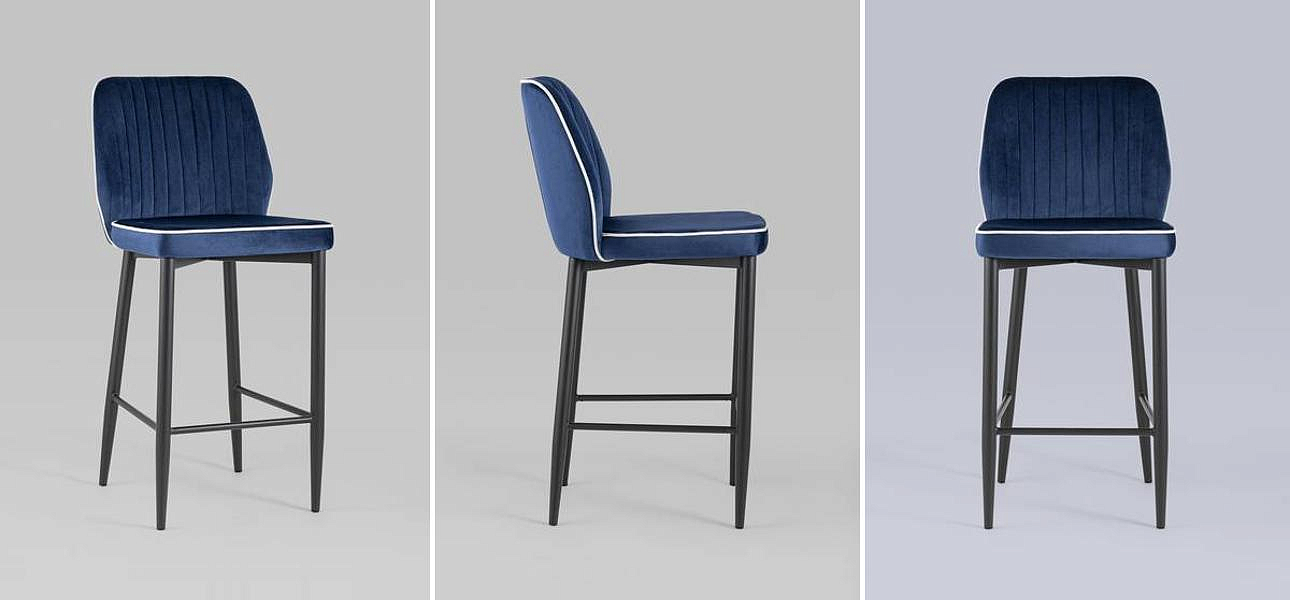Барный Стул Lawrence Chair Синий Велюр Белый кант Барный Стул Lawrence Chair Синий Велюр Белый кант - Loft-Concept в Волгограде