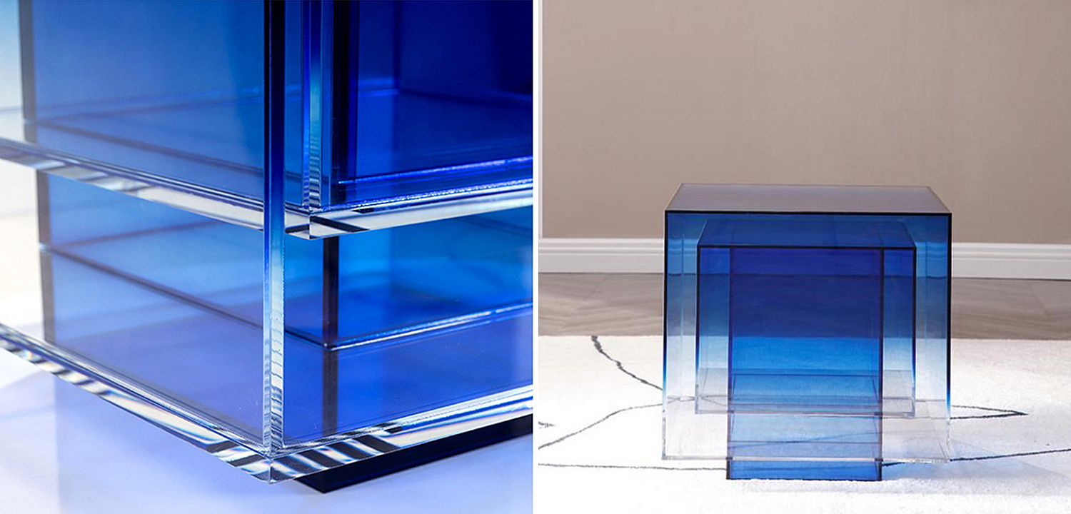 Дизайнерский журнальный стол Glass Square Синий studio BUZAO Дизайнерский журнальный стол Glass Square Синий studio BUZAO - Loft-Concept в Волгограде