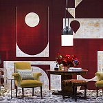 Обои ручная роспись в стиле Арт-деко Assemblage Original colourway on red silk dupion варинант исполнения - 2 | Loft Concept в Волгограде