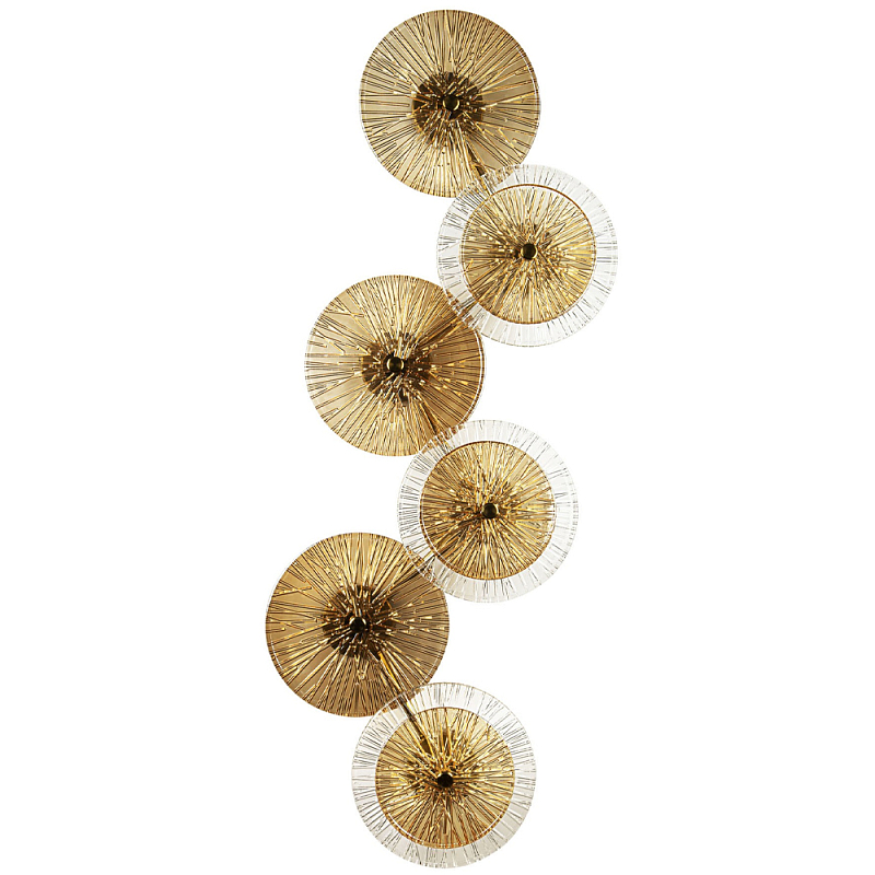 Бра с 6-ю плафонами в форме диска из рельефного коричневого стекла Decorative Six Glass Discs Wall Lamp Прозрачный Латунь Светло-коричневый Бра с 6-ю плафонами в форме диска из рельефного коричневого стекла Decorative Six Glass Discs Wall Lamp Прозрачный Латунь Светло-коричневый в Волгограде | Loft Concept