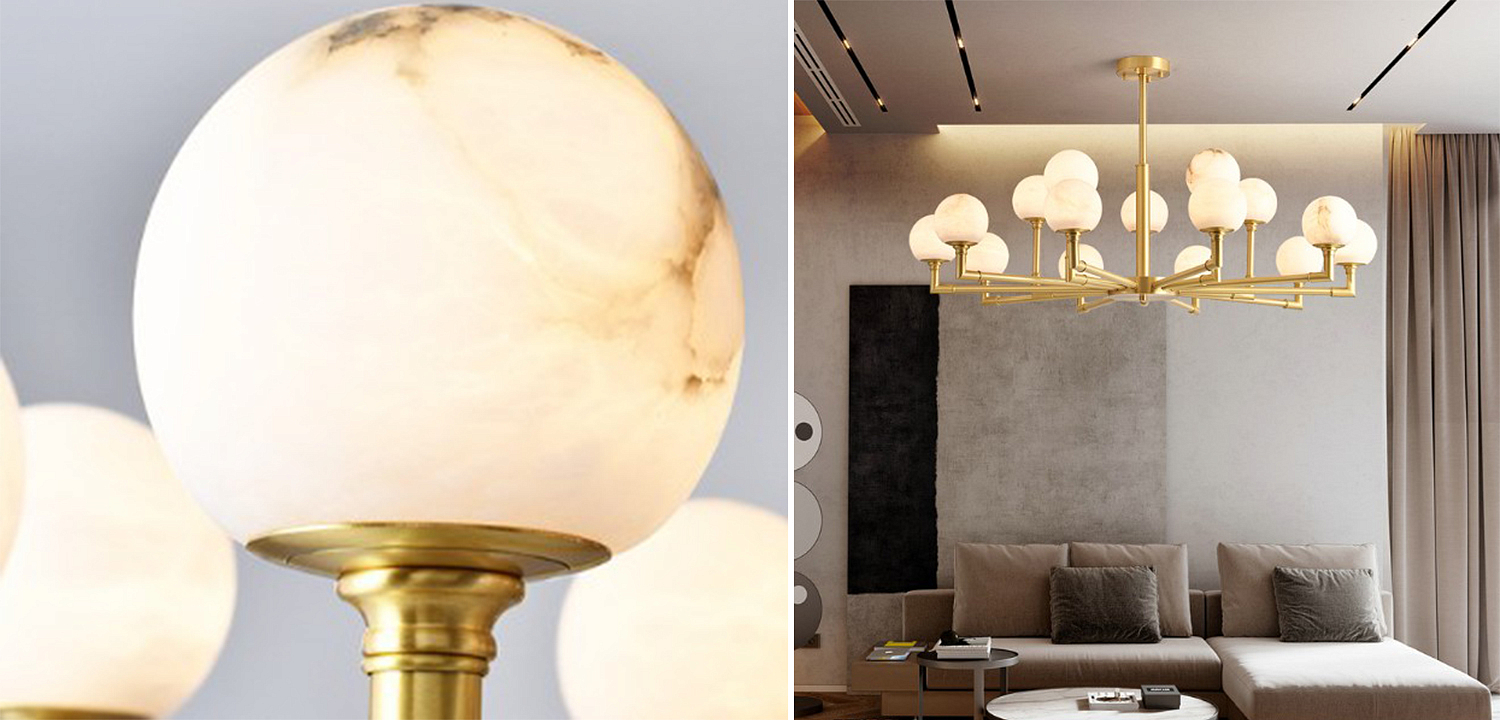 Дизайнерская люстра 15 плафонов из натурального мрамора Marble Plafond Chandelier Дизайнерская люстра 15 плафонов из натурального мрамора Marble Plafond Chandelier - Loft-Concept в Волгограде