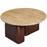 Кофейный столик с круглой столешницей на 2-х массивных деревянных ножках Tandem Travertine and Wood варинант исполнения - 2 | Loft Concept в Волгограде