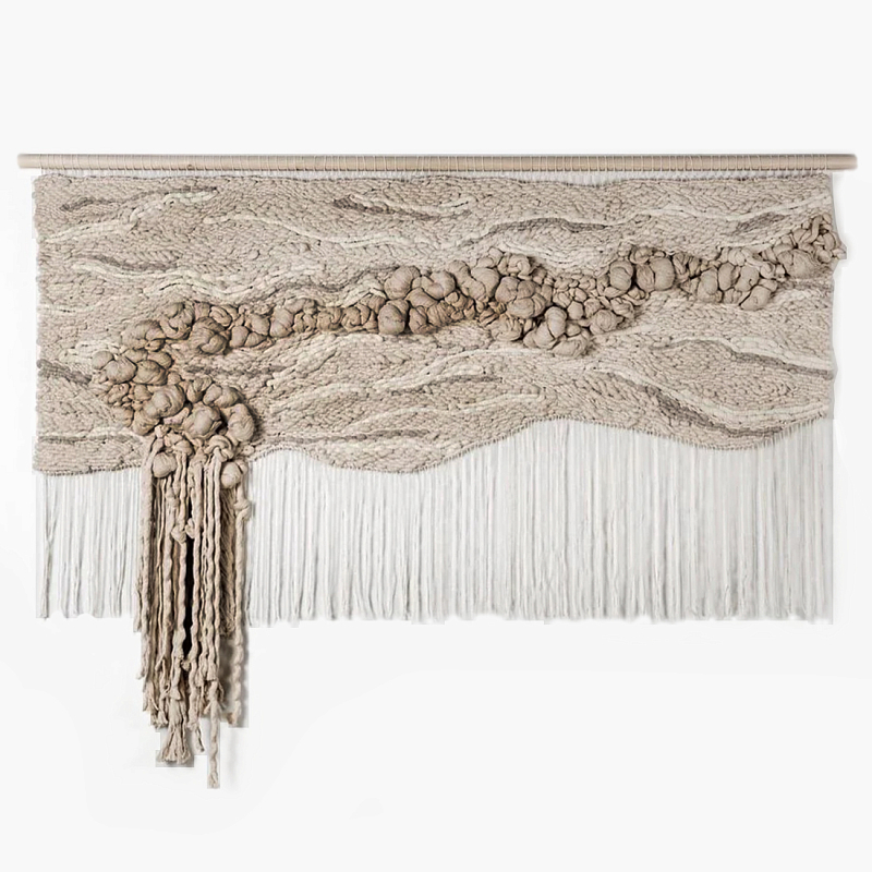 Современное Текстильное Панно "Река и Камни"  Бежевый в Волгограде | Loft Concept 