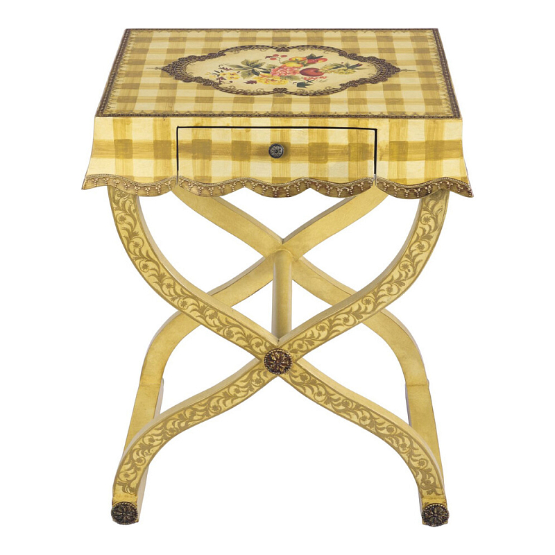 Приставной столик с ящиком в стиле ретро Vintage Rustic Tablecloth Желтый Мульти в Волгограде | Loft Concept 