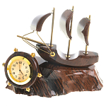 Часы настольные в виде парусника из натурального камня Обсидиан Sailboat Stone Clock варинант исполнения - 1 | Loft Concept в Волгограде