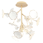 Потолочный светильник с золотыми ветвями и белыми лепестками на круглом рельефном основании Wintery flovers варинант исполнения - 1 | Loft Concept в Волгограде