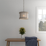 Подвесной светильник в виде барабана с тканевым абажуром и металлическим каркасом Warm Glow варинант исполнения - 4 | Loft Concept в Волгограде