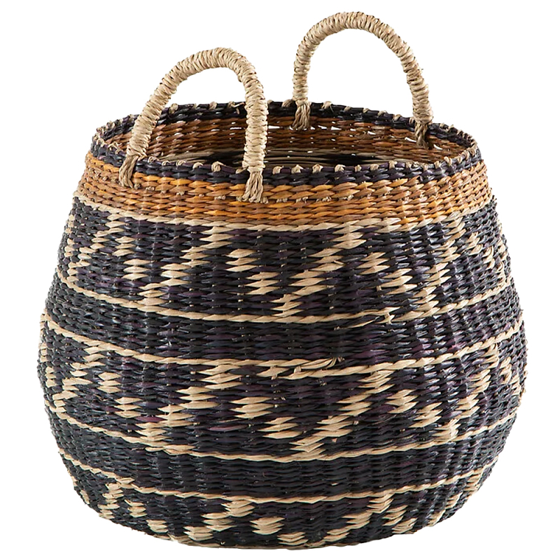 Шарообразная корзина с орнаментом Jokia Wicker Basket Коричневый Бежевый в Волгограде | Loft Concept 
