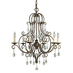 Люстра бронзового цвета с 6-ю лампами и подвесками из оптического стекла в классическом стиле Feiss варинант исполнения - 1 | Loft Concept в Волгограде