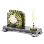 Настольный письменный набор из змеевика с визитницей с часами и ручкой Successful Leader варинант исполнения - 2 | Loft Concept в Волгограде