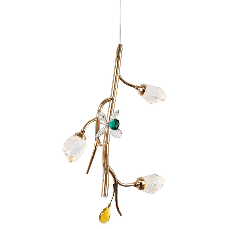 Подвесной светильник с хрустальными плафонами и декором Alvere Crystal Hanging Lamp Золотой Прозрачный Янтарный Изумрудный Подвесной светильник с хрустальными плафонами и декором Alvere Crystal Hanging Lamp Золотой Прозрачный Янтарный Изумрудный в Волгограде | Loft Concept