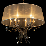 Люстра подвесная круглая с тканевым полупрозрачным абажуром и подвесками 6 ламп Gilded Elegance варинант исполнения - 5 | Loft Concept в Волгограде