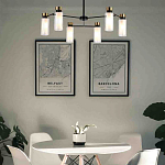 Люстра потолочная с 6-ю цилиндрическими плафонами из стекла и черным каркасом Noir Poise варинант исполнения - 3 | Loft Concept в Волгограде