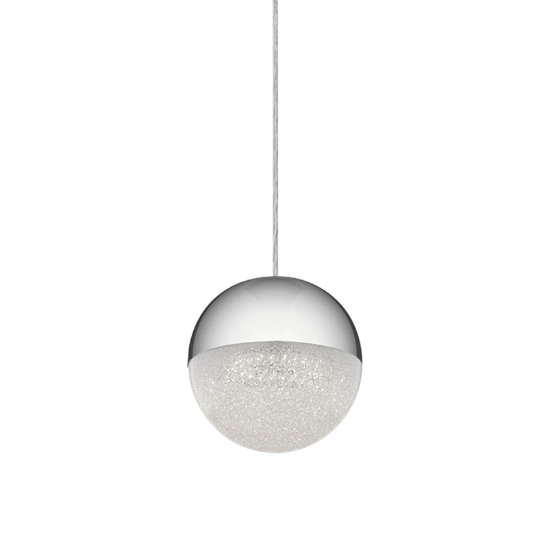 Подвесной светильник со сферическим плафоном из акрила с циркониевыми вкраплениями Kichler Хром Прозрачный в Волгограде | Loft Concept 