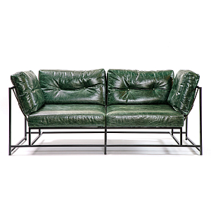 Диван Лофт Натуральная Винтажная кожа Зеленый Two Seat Encounter Leather Sofa