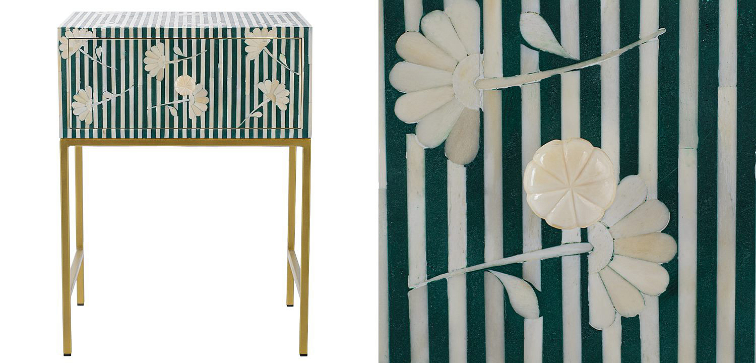 Тумбочка Green Flower Indian Bone Inlay nightstand Тумбочка Green Flower Indian Bone Inlay nightstand - Loft-Concept в Волгограде