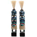 Комплект из 2-х деревянных статуэток Asmat Straw Headdress Statuettes Blue Colorful Tattoo варинант исполнения - 4 | Loft Concept в Волгограде