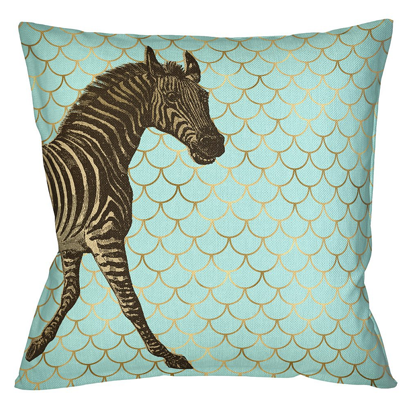 Подушка Safari light blue zebra Бирюзовый Глянцевое золото Подушка Safari light blue zebra Бирюзовый Глянцевое золото в Волгограде | Loft Concept