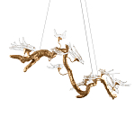 Люстра подвесная линейная с прозрачными стеклянными птичками на ветвях Serip Voa варинант исполнения - 8 | Loft Concept в Волгограде