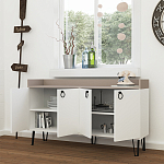 Комод белый с 4-мя дверцами и бежевой столешницей на металлических ножках DEA CONSOLE TABLE LIGHT MOCHA WHITE варинант исполнения - 2 | Loft Concept в Волгограде