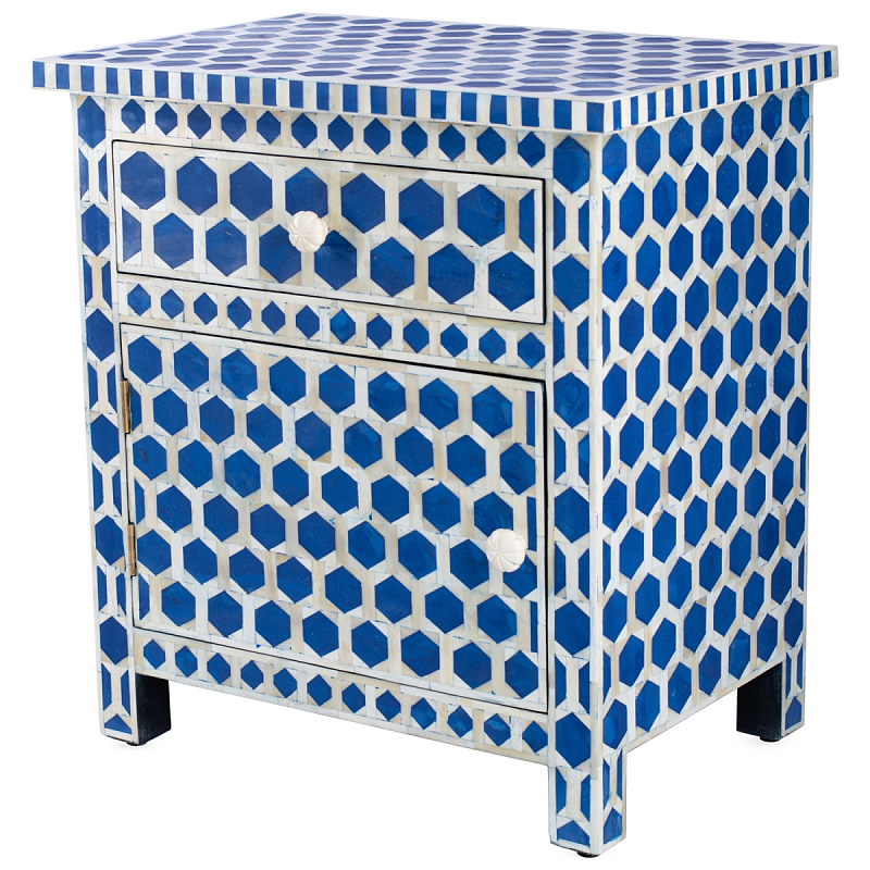 Тумба Midnight Blue Hexagon inlay cupboard 2 Drawer Синий ivory ( слоновая кость ) Индиго Тумба Midnight Blue Hexagon inlay cupboard 2 Drawer Синий ivory ( слоновая кость ) Индиго в Волгограде | Loft Concept