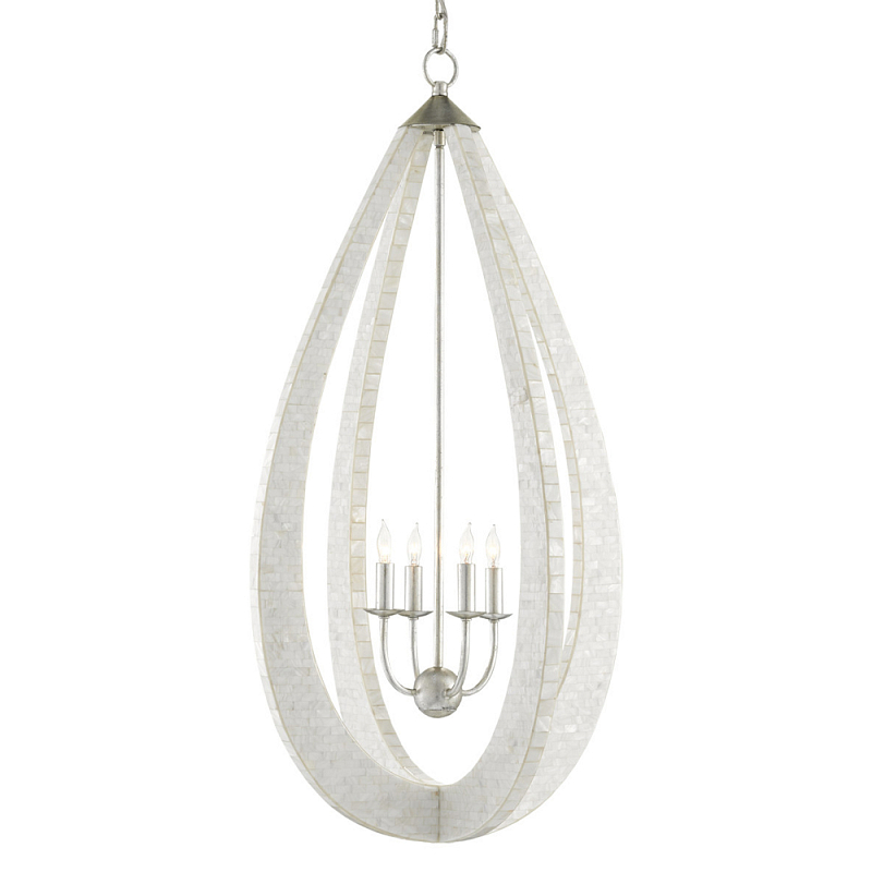 Люстра каплевидной формы покрытая перламутровой мозаикой Soft Pearl Shape Серебряный Белый в Волгограде | Loft Concept 
