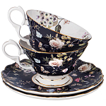 Чайный набор из фарфора темно-синий с рисунком цветов на 6 персон 12 предметов 280 мл Garden Whisper Porcelain Set  варинант исполнения - 1 | Loft Concept в Волгограде