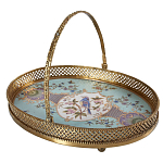 Блюдо овальное с ручкой и голубым фарфоровым дном с цветочным рисунком Blue Garden варинант исполнения - 1 | Loft Concept в Волгограде