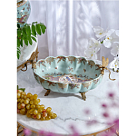 Чаша из голубого фарфора на бронзовых ножках с рисунком цветов и фигурками стрекоз Blue Garden варинант исполнения - 3 | Loft Concept в Волгограде