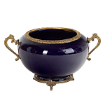 Чаша темно-синяя фарфоровая с бронзовыми ручками и ажурным ободком Eden Garden варинант исполнения - 1 | Loft Concept в Волгограде