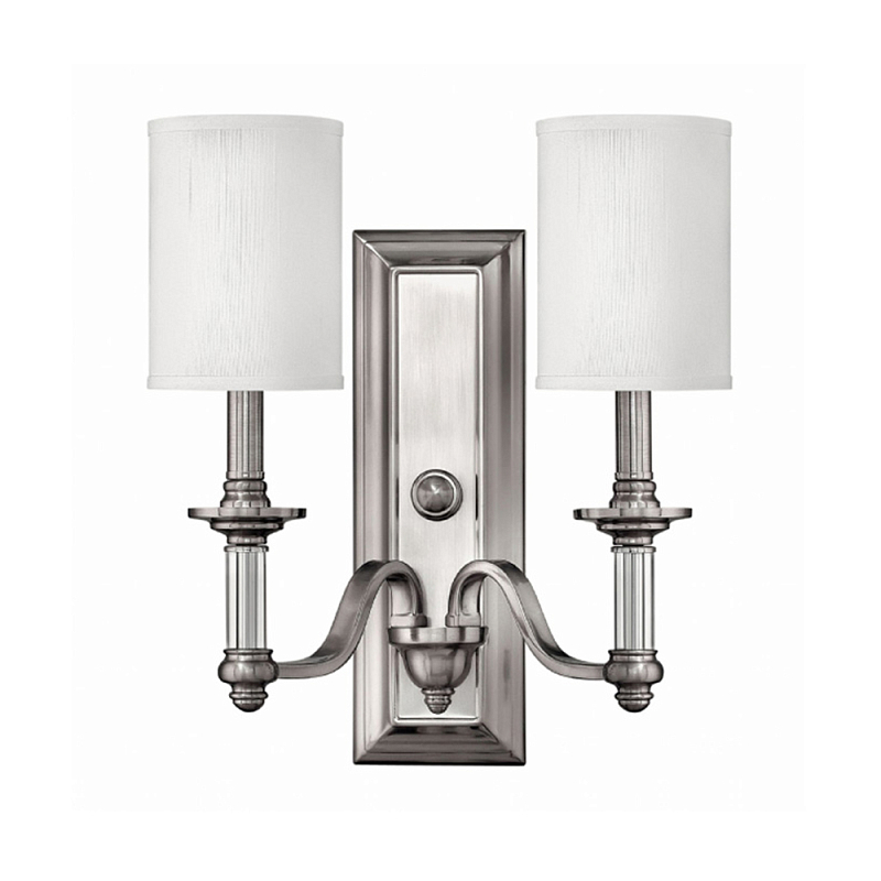 Бра с 2-мя белыми текстильными абажурами Hinkley Никель Белый Бежевый в Волгограде | Loft Concept 