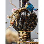 Ваза черная фарфоровая с  узором и бронзовым декором в виде веток с фарфоровой птичкой и цветами Eden Garden варинант исполнения - 3 | Loft Concept в Волгограде