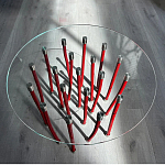 Дизайнерский журнальный стол с круглой прозрачной столешницей и основанием в виде красных металлических тросов Wires варинант исполнения - 1 | Loft Concept в Волгограде