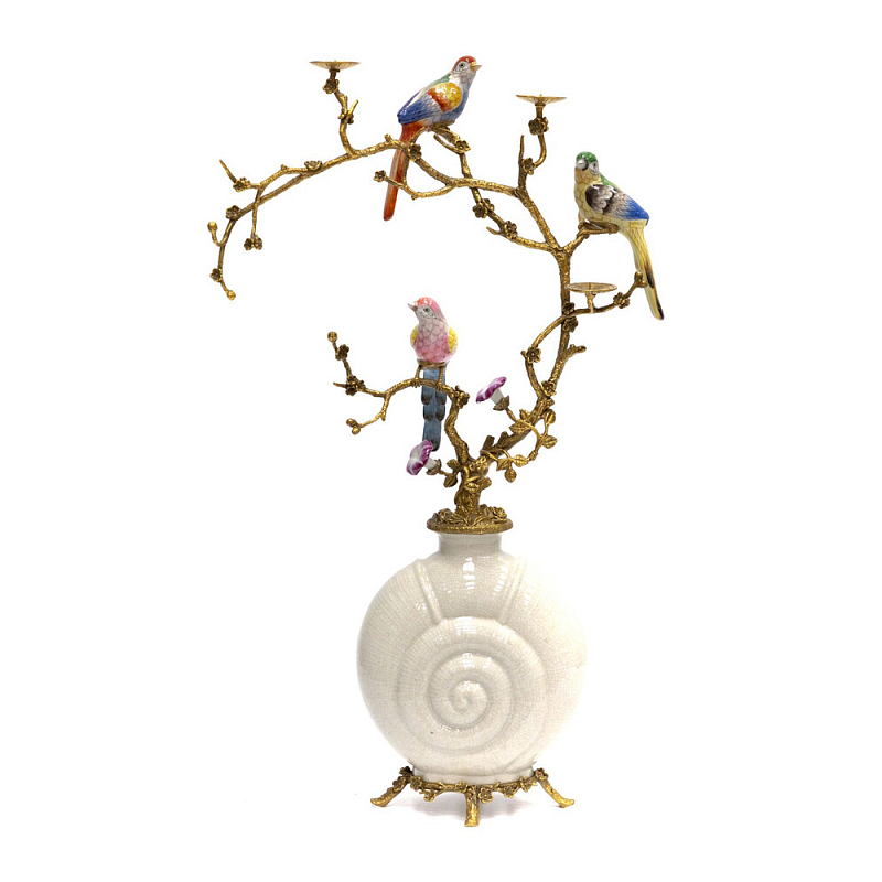 Подсвечник с декором из птиц на ветвях Birds of Paradise Бронза Мульти Белый в Волгограде | Loft Concept 