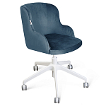Стул с мягкой синей обивкой из велюра и подъемно-поворотным механизмом на белых колесиках Harper Blue and White варинант исполнения - 1 | Loft Concept в Волгограде