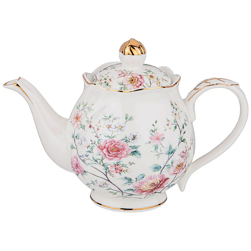 Чайник из фарфора белый с цветочным принтом Flower Porcelain Collection Белый Мульти Чайник из фарфора белый с цветочным принтом Flower Porcelain Collection Белый Мульти в Волгограде | Loft Concept