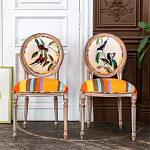 Стул бежевый в разноцветную полоску из натурального бука с изображением птиц и цветов Blooming Red Birds Colorful Stripes Chair варинант исполнения - 8 | Loft Concept в Волгограде