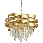 Люстра цвета матового золота с металлическими лентами и длинными прозрачными подвесками Gilded Waves варинант исполнения - 1 | Loft Concept в Волгограде