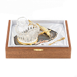 Икорница с ложкой с декором "Кадушка" с гравировкой на подставке из натурального камня Агат Decorative Cavair Dishes варинант исполнения - 4 | Loft Concept в Волгограде