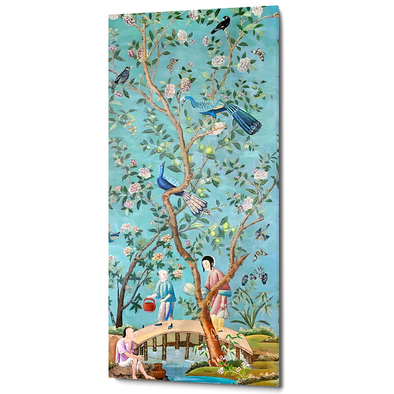 Постер на холсте в стиле шинуазри Chinoiserie Bridge in the garden Poster Бирюзовый Мульти в Волгограде | Loft Concept 