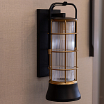 Настенный фонарь цилиндрической формы с рифленым стеклом в золотом каркасе на черном прямоугольном основании Eurofase варинант исполнения - 9 | Loft Concept в Волгограде