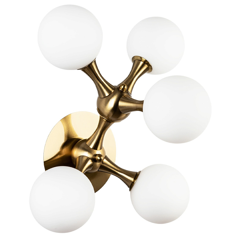 Бра с 5-ю плафонами из стеклянных шаров Pearls Suspension Brass Wall Lamp Белое матовое стекло Латунь Бра с 5-ю плафонами из стеклянных шаров Pearls Suspension Brass Wall Lamp Белое матовое стекло Латунь в Волгограде | Loft Concept