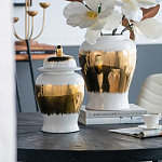 Ваза белая с крышкой и золотистыми фрагментами 46 см Chinoiserie Ceramics варинант исполнения - 1 | Loft Concept в Волгограде