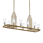 Люстра прямоугольная цвета латунь с прозрачными рифлеными цилиндрическими плафонами Kichler варинант исполнения - 1 | Loft Concept в Волгограде