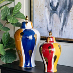 Ваза с крышкой и мазками синего и золого цвета на белом фоне Chinoiserie Ceramics варинант исполнения - 5 | Loft Concept в Волгограде