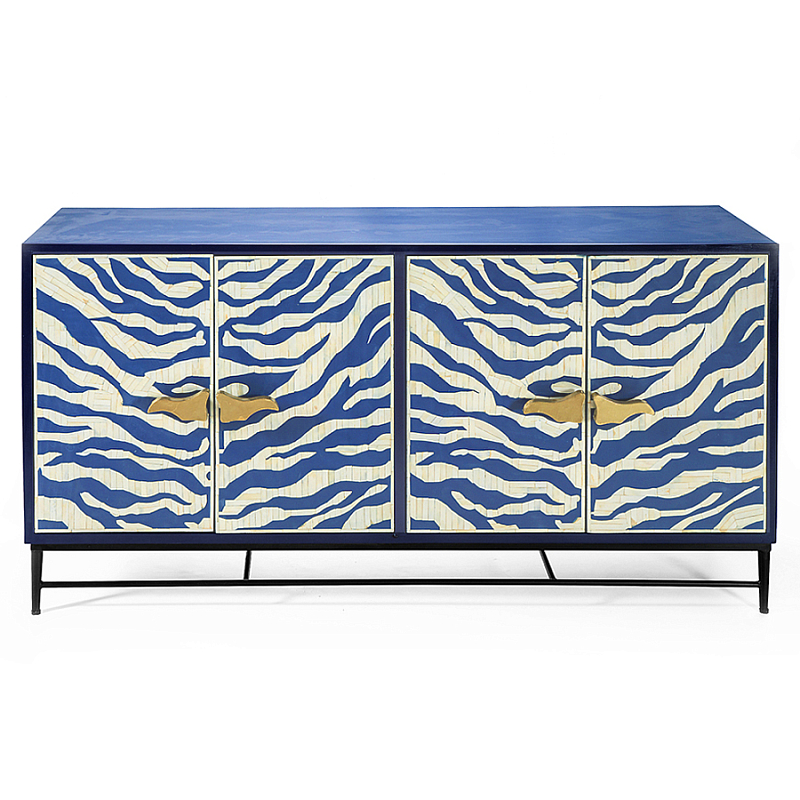 Буфет в гостиную с инкрустацией Bone Inlay Deco Sideboard - Orleans ZEBRA Белый Синий Золотой в Волгограде | Loft Concept 
